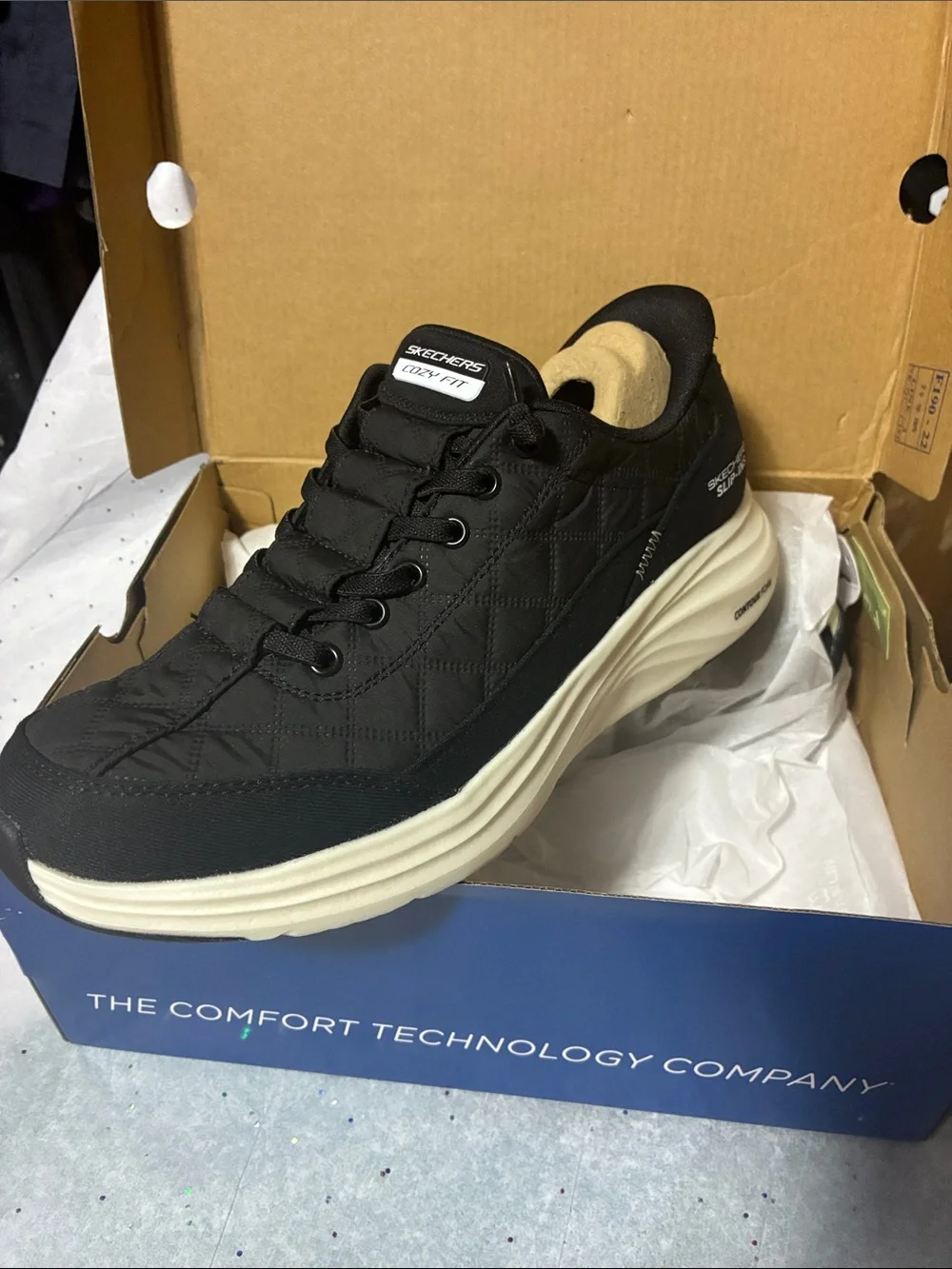 Skechers Black and White Quilted Lace-Up Sneakers